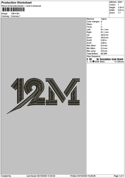 12M Black Embroidery File 6 sizes