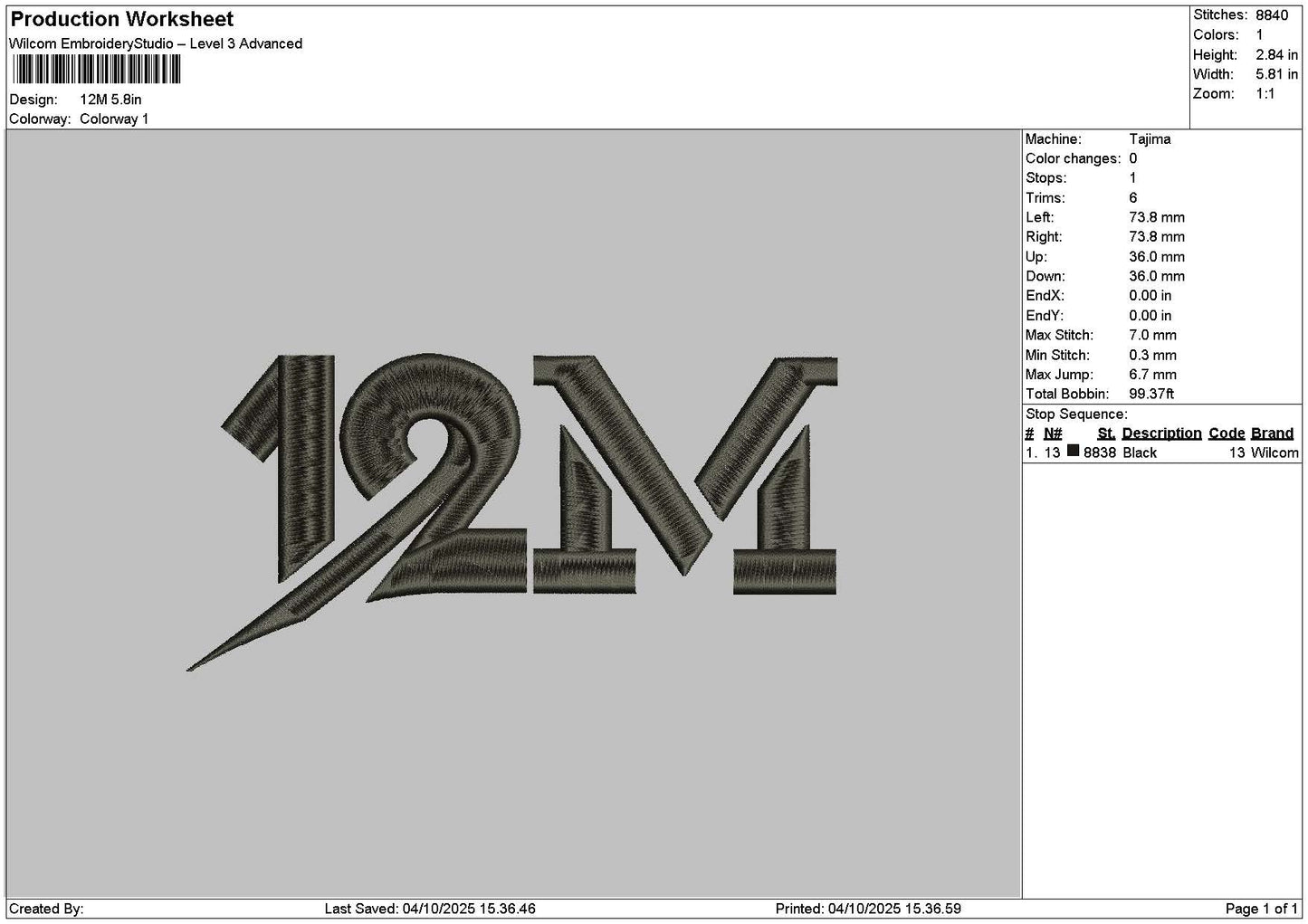 12M Black Embroidery File 6 sizes