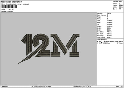12M Black Embroidery File 6 sizes