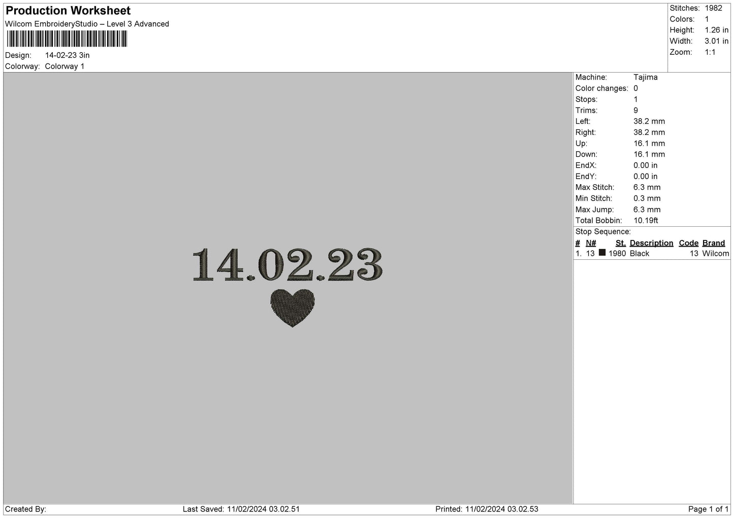 Date1402 Embroidery File 6 sizes
