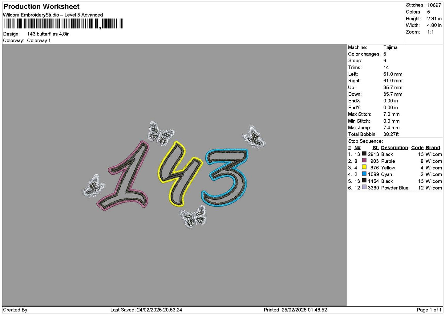 Butterflies 2502 Embroidery File 6 sizes