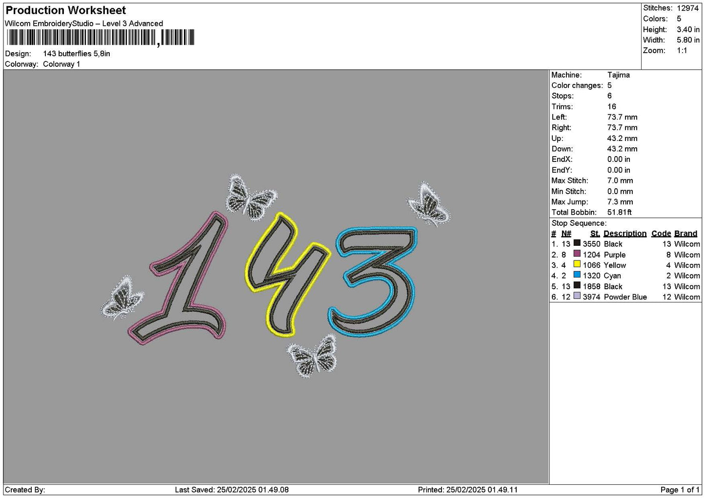 Butterflies 2502 Embroidery File 6 sizes