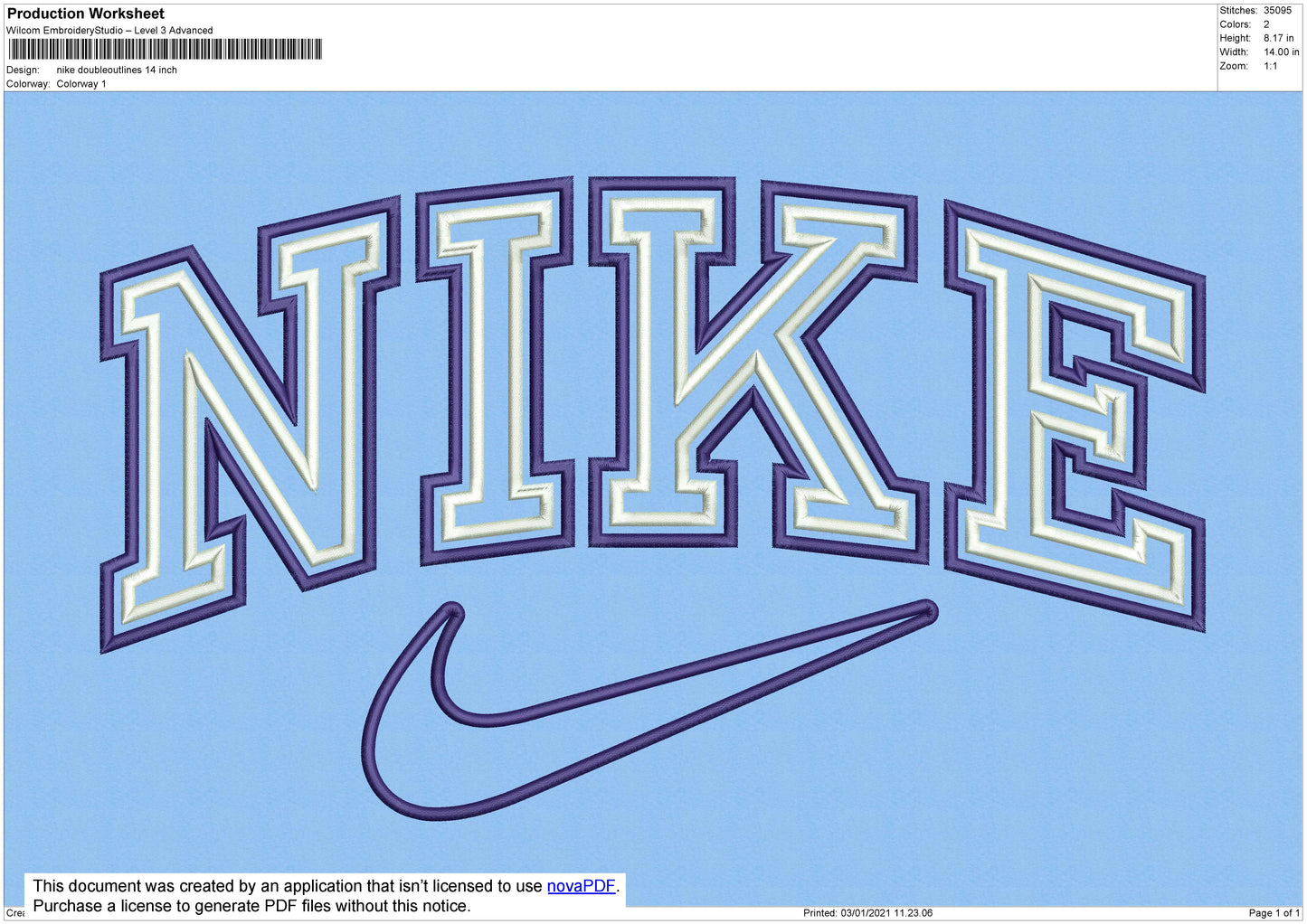 Nike Double Outlines Embroidery File 8 Size