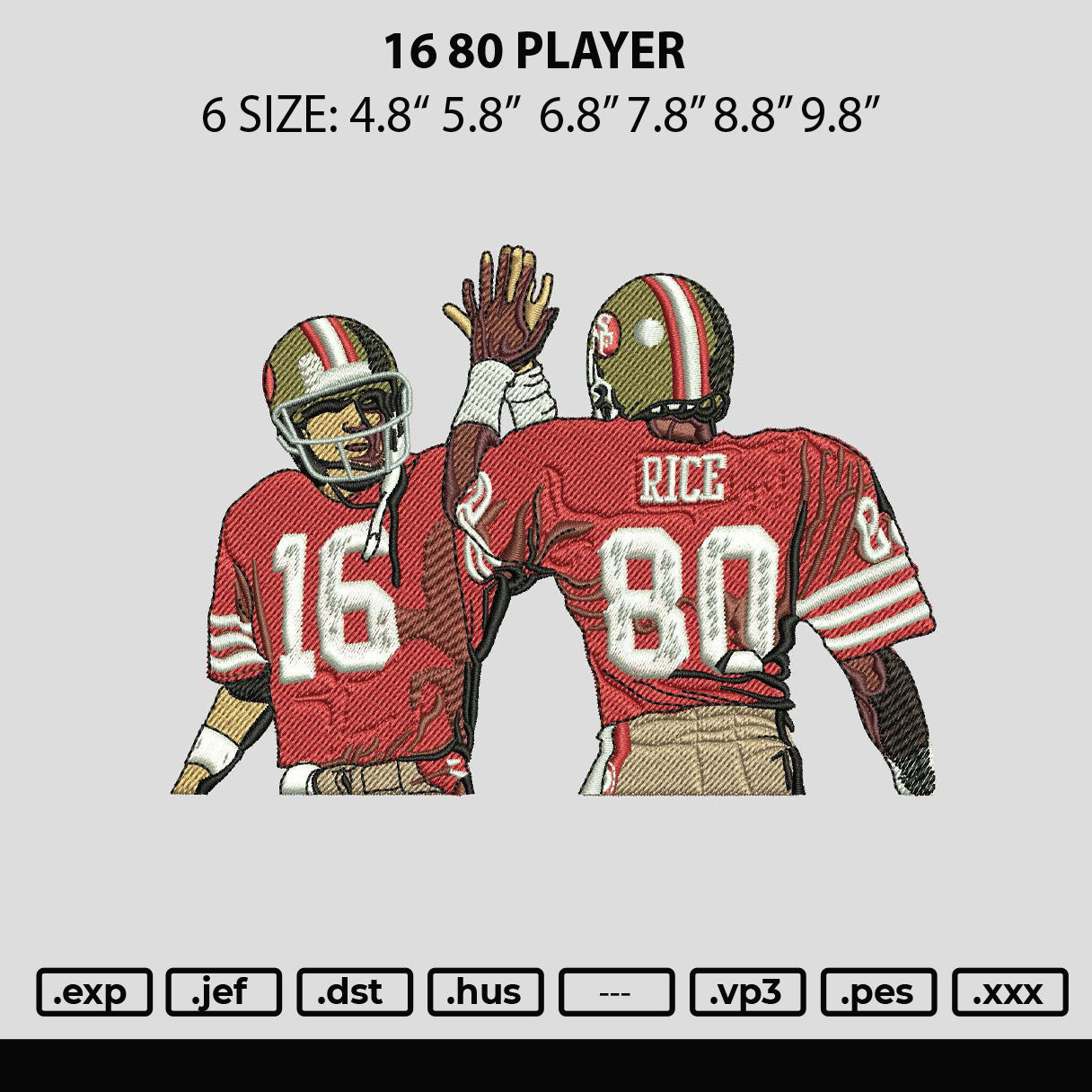 Jerry Rice 16 80 Player Embroidery File 6 sizes