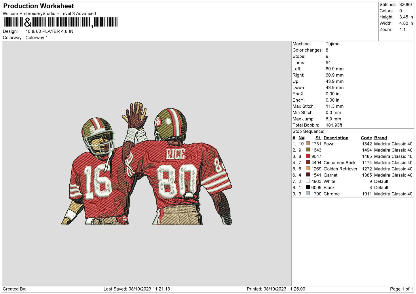 Jerry Rice 16 80 Player Embroidery File 6 sizes