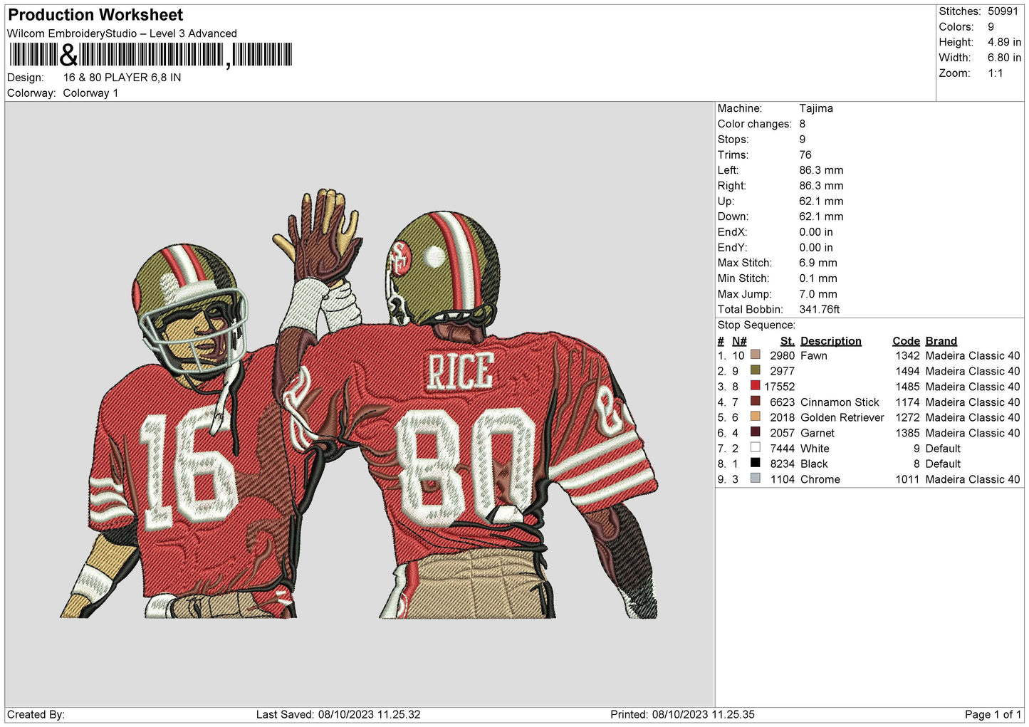 Jerry Rice 16 80 Player Embroidery File 6 sizes