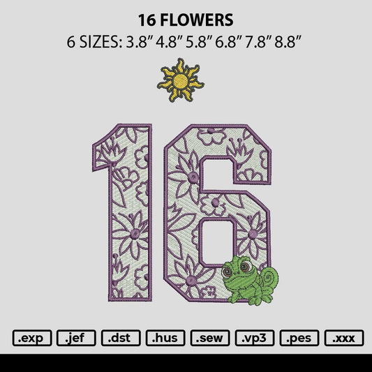 16 Flowers Embroidery File 6 sizes