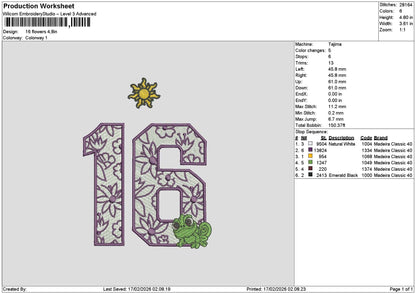 16 Flowers Embroidery File 6 sizes