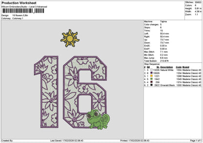 16 Flowers Embroidery File 6 sizes