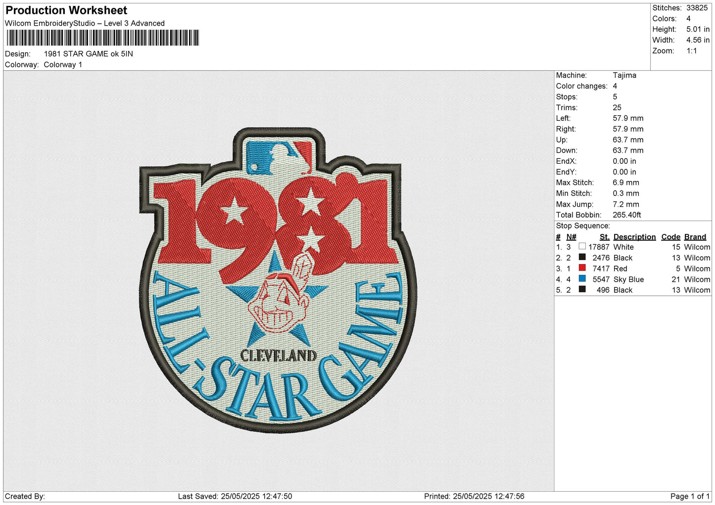 1981 STAR GAME OK Embroidery File 6 size