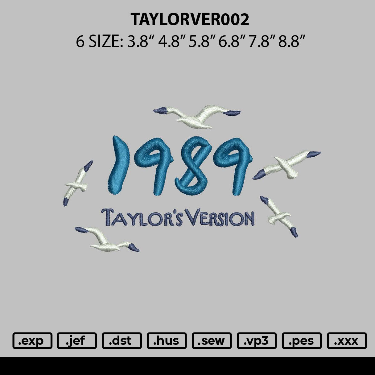 Taylorver003 Embroidery File 6 sizes