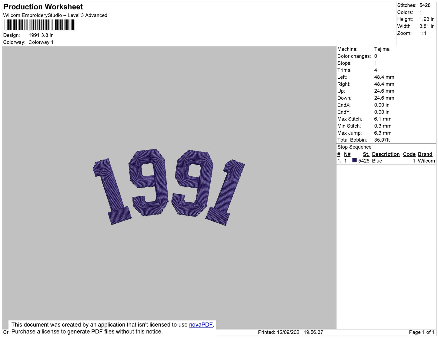 1991 Embroidery File 4 size