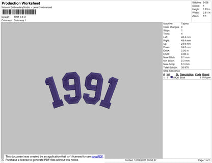 1991 Embroidery File 4 size