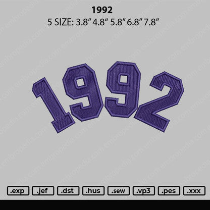 1992 Embroidery File 5 sizes