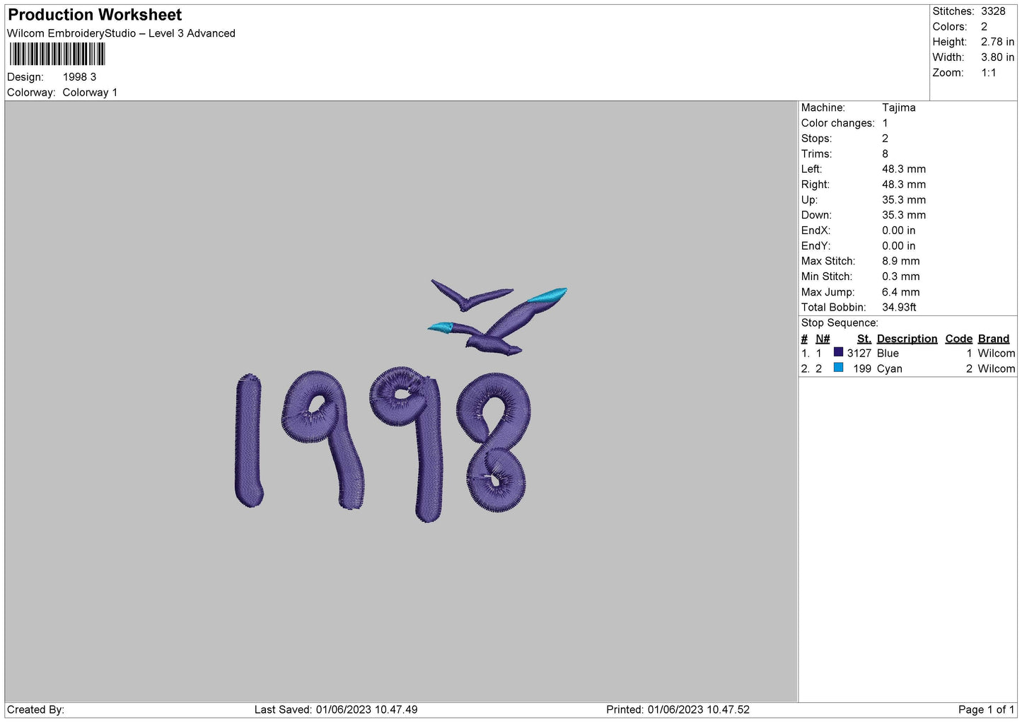 Year Number V2 Embroidery Design File 6 sizes