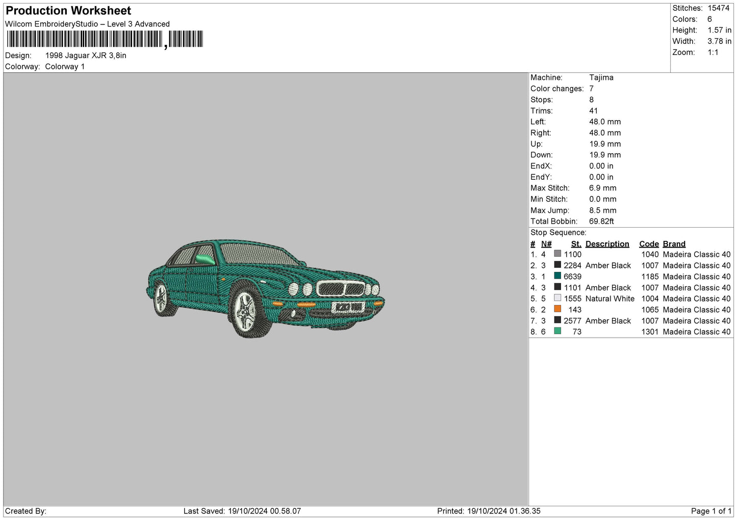 Car 1910 Embroidery File 6 sizes