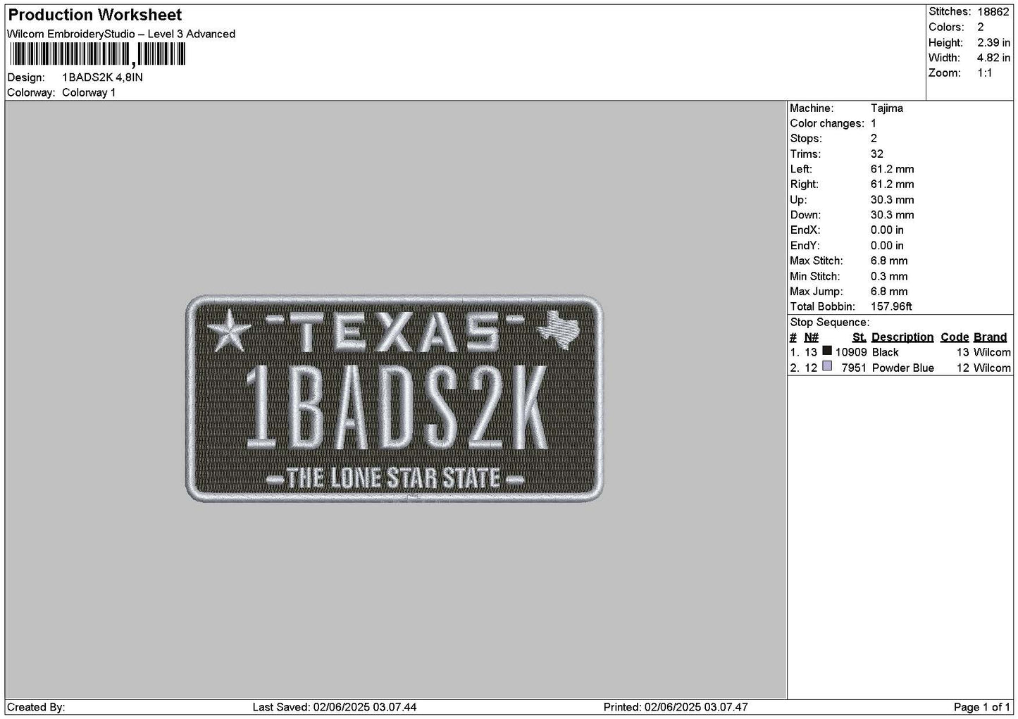 1badstext Embroidery File 6 sizes