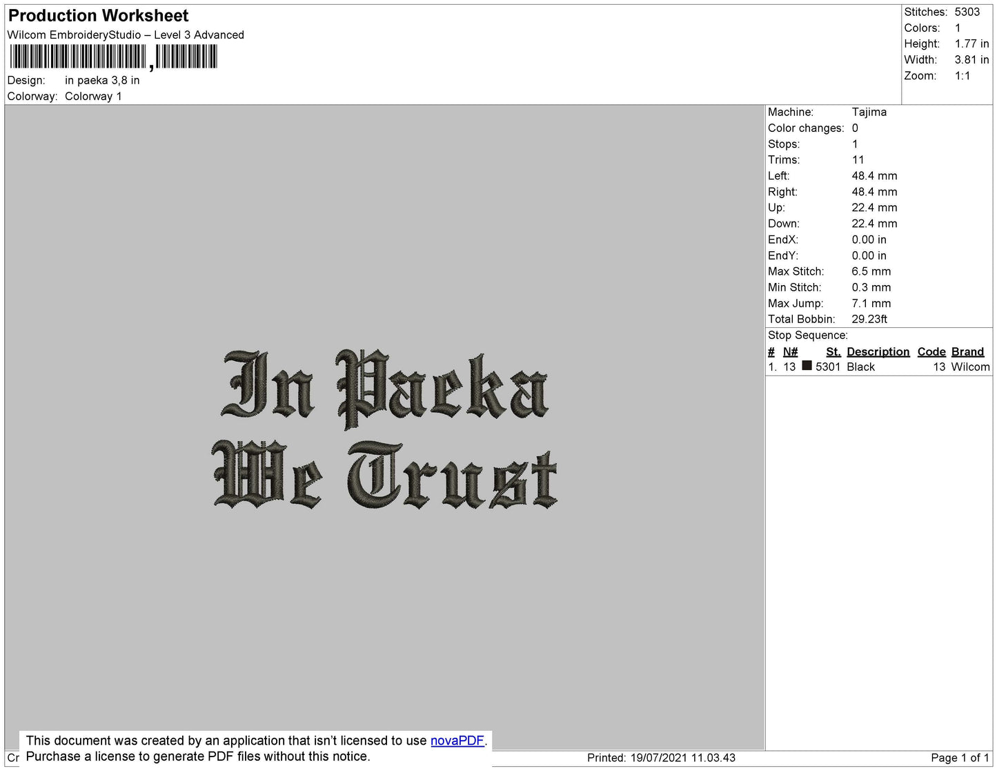 In Paeka Text Embroidery File 4 size