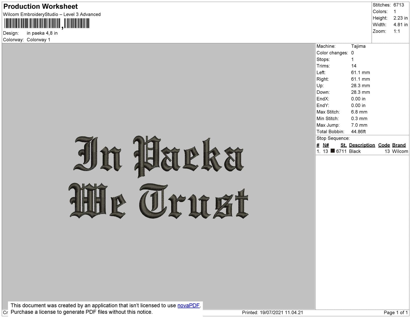 In Paeka Text Embroidery File 4 size