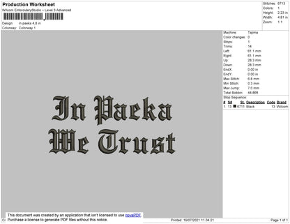 In Paeka Text Embroidery File 4 size