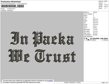 In Paeka Text Embroidery File 4 size