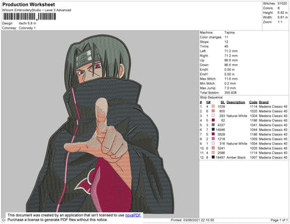 Itachi Uch Embroidery File 4 size