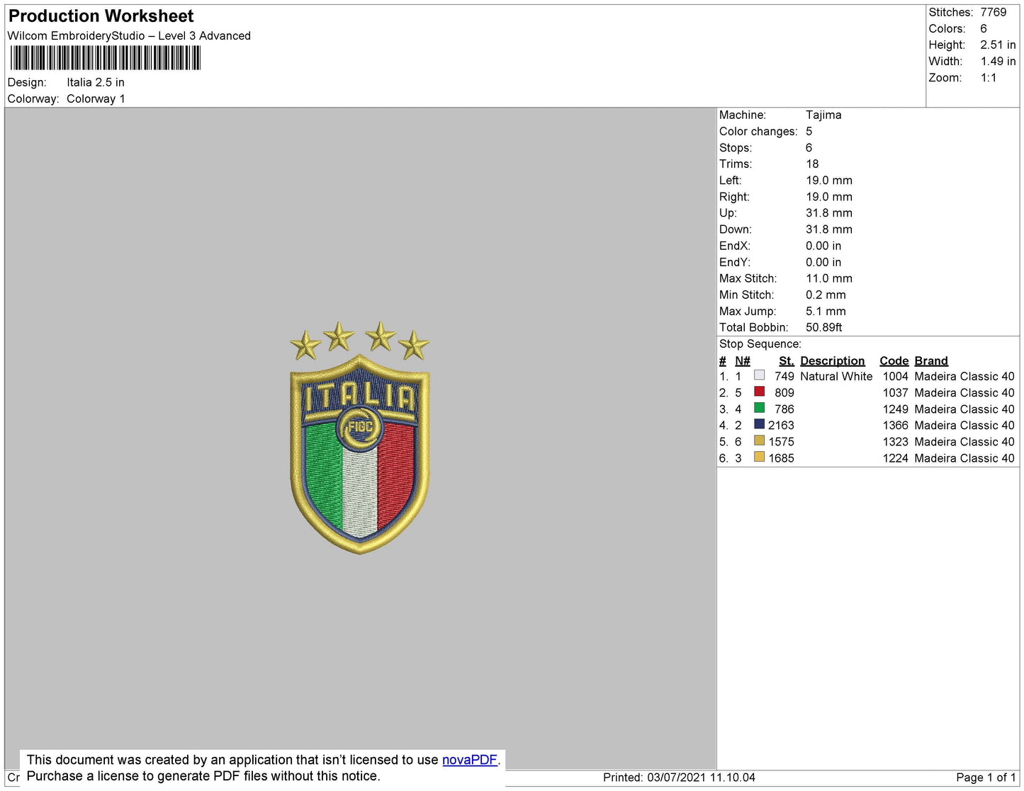 Italia Embroidery File 4 size
