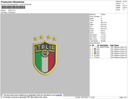 Italia Embroidery File 4 size