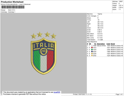 Italia Embroidery File 4 size