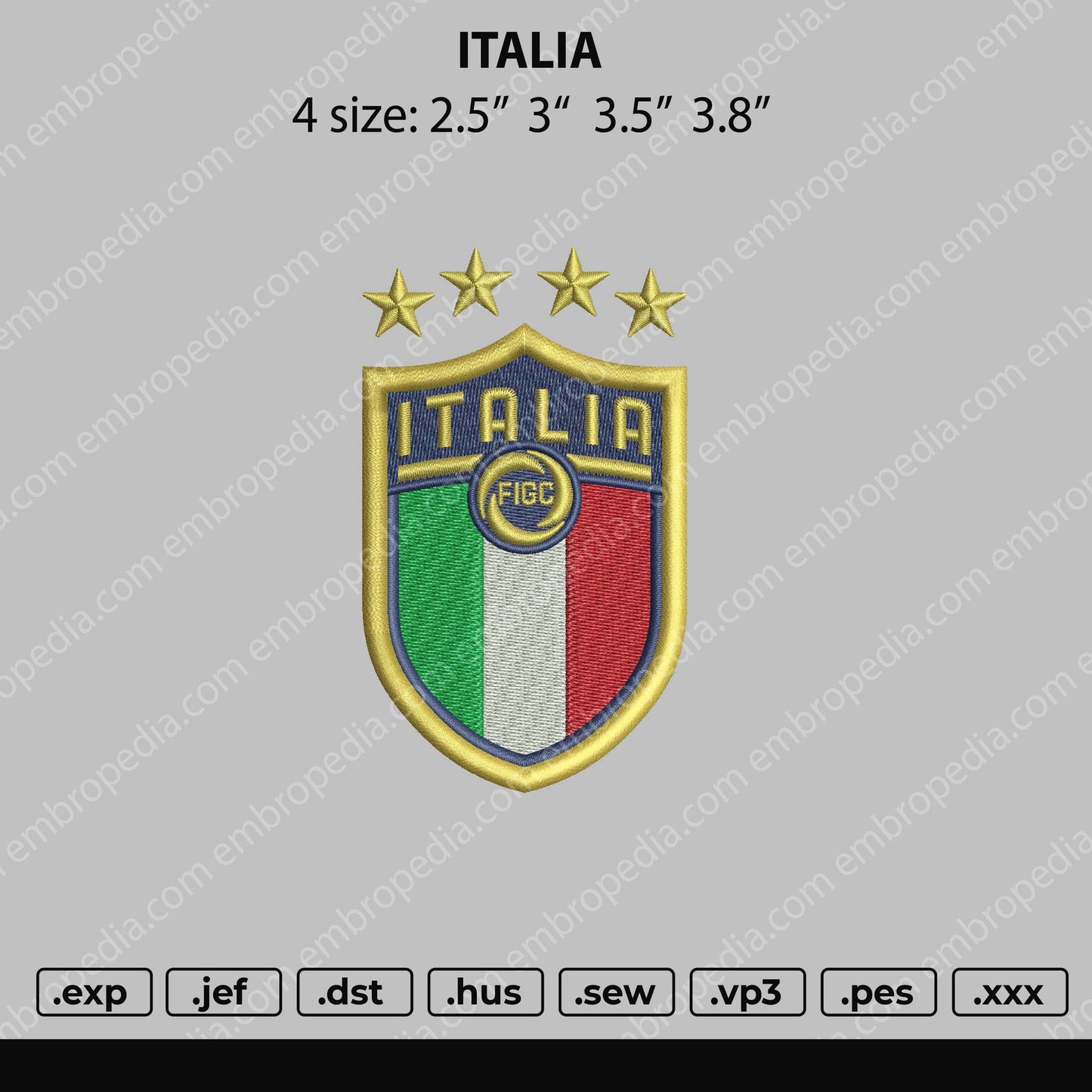 Italia Embroidery File 4 size