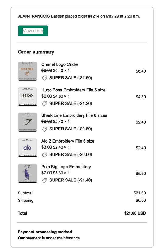 JEAN-FRANCOIS Bastien placed order #1214