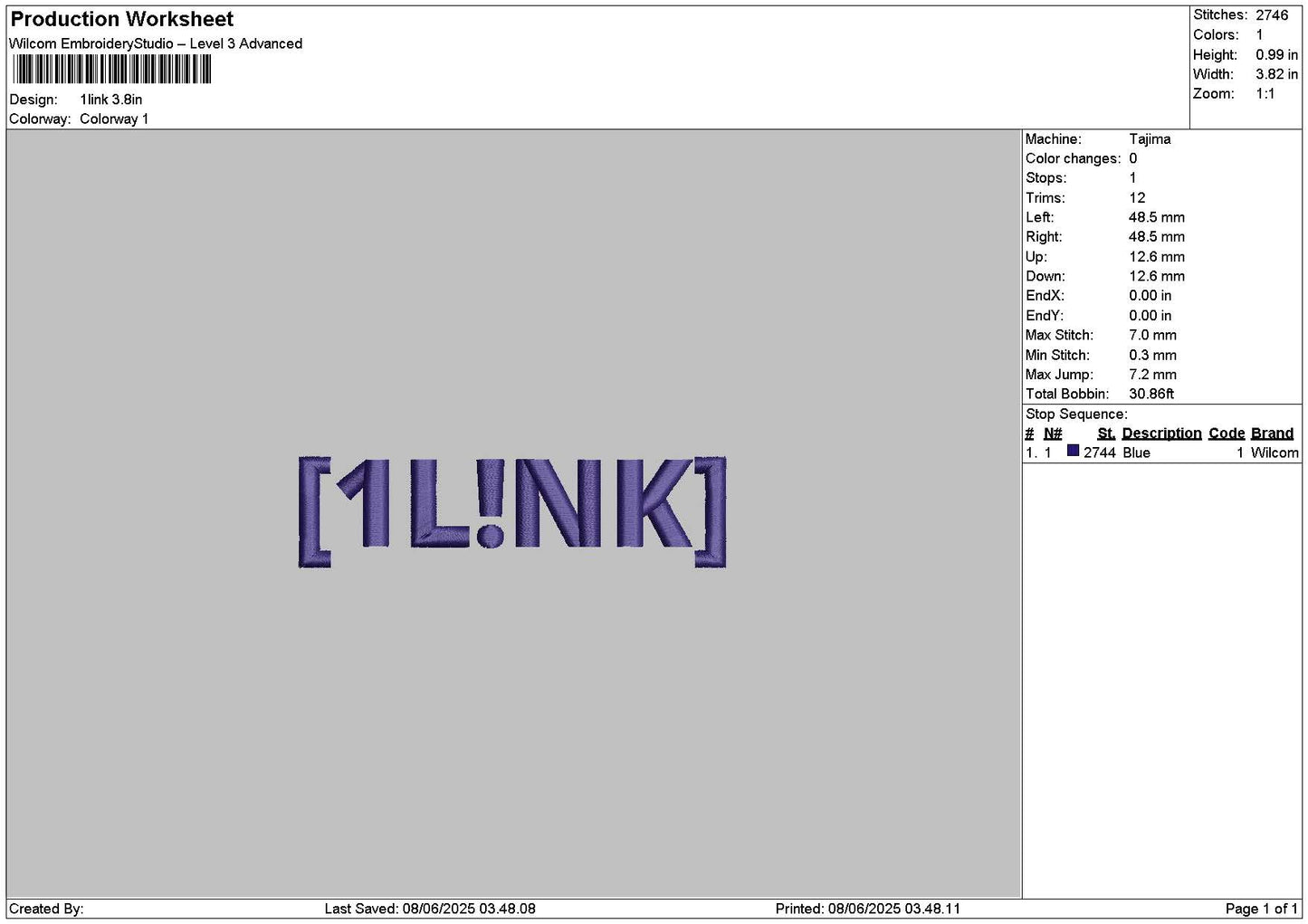 1linktext Embroidery File 6 sizes