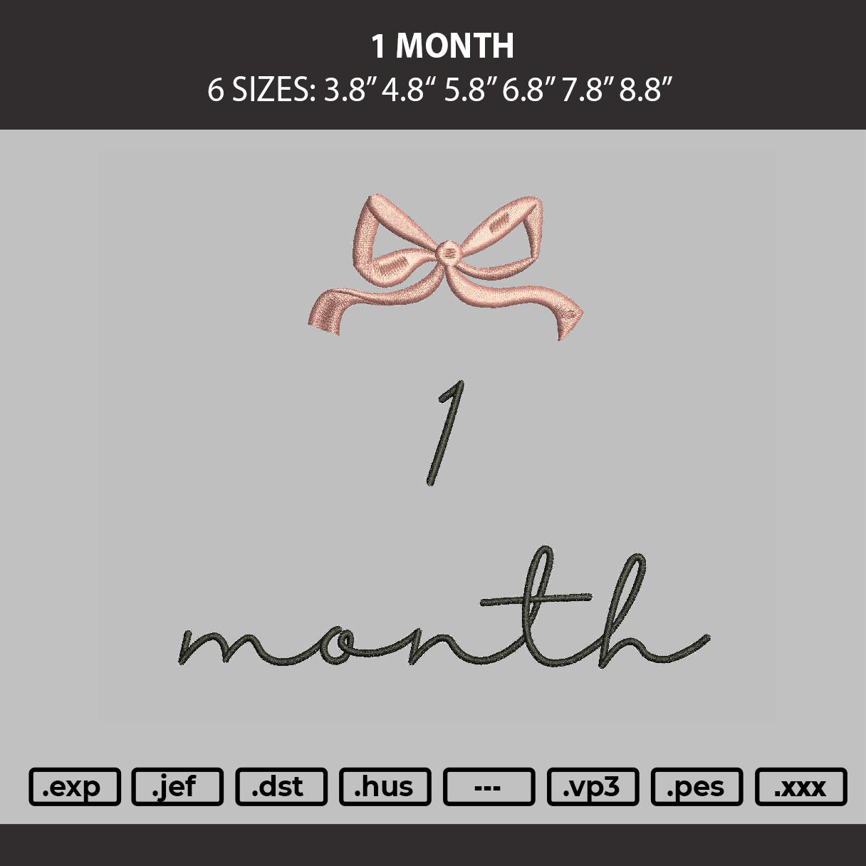 1 Month Embroidery Machine Design File 6 sizes