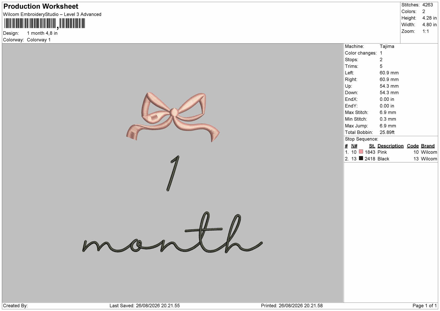 1 Month Embroidery Machine Design File 6 sizes