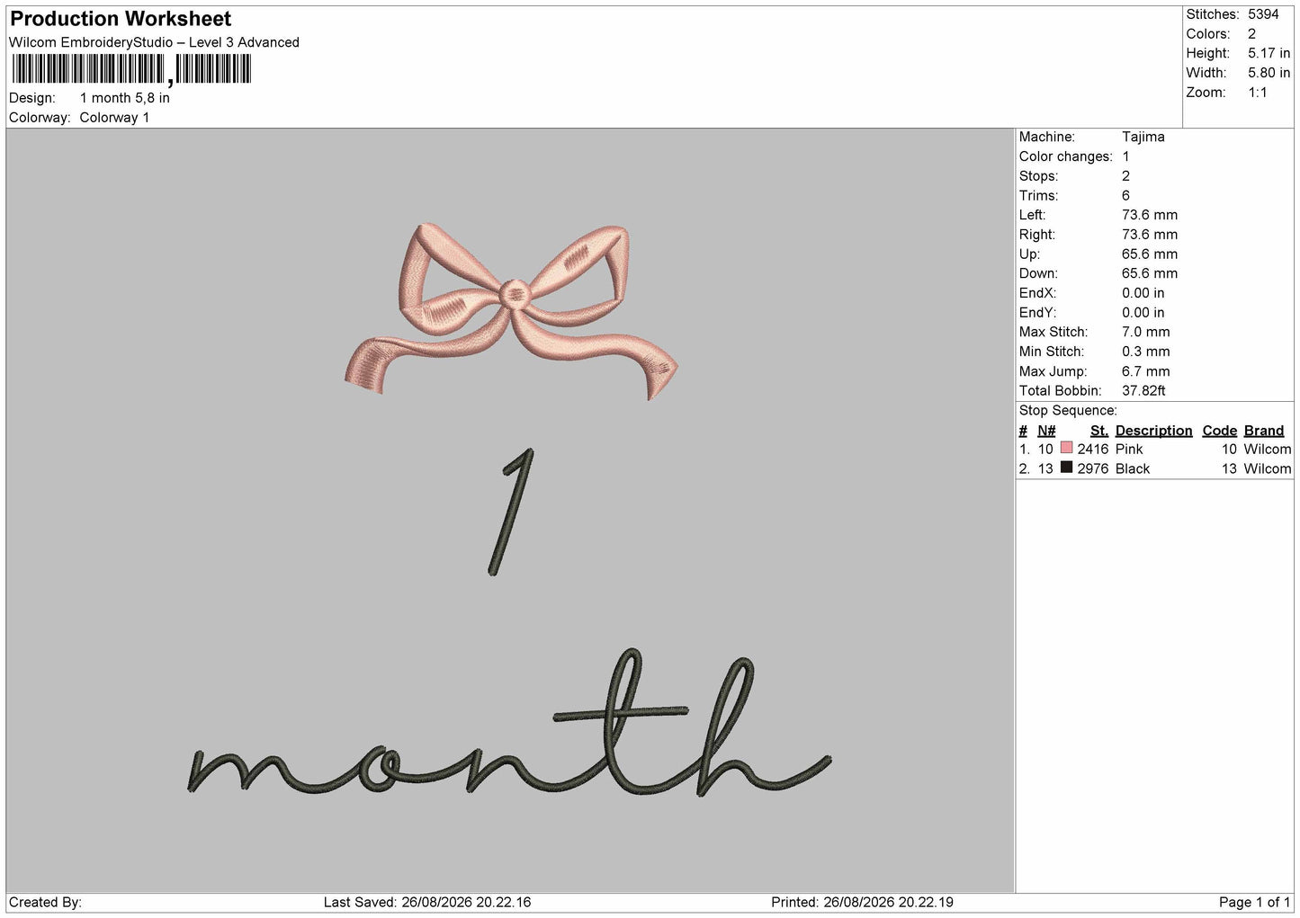 1 Month Embroidery Machine Design File 6 sizes