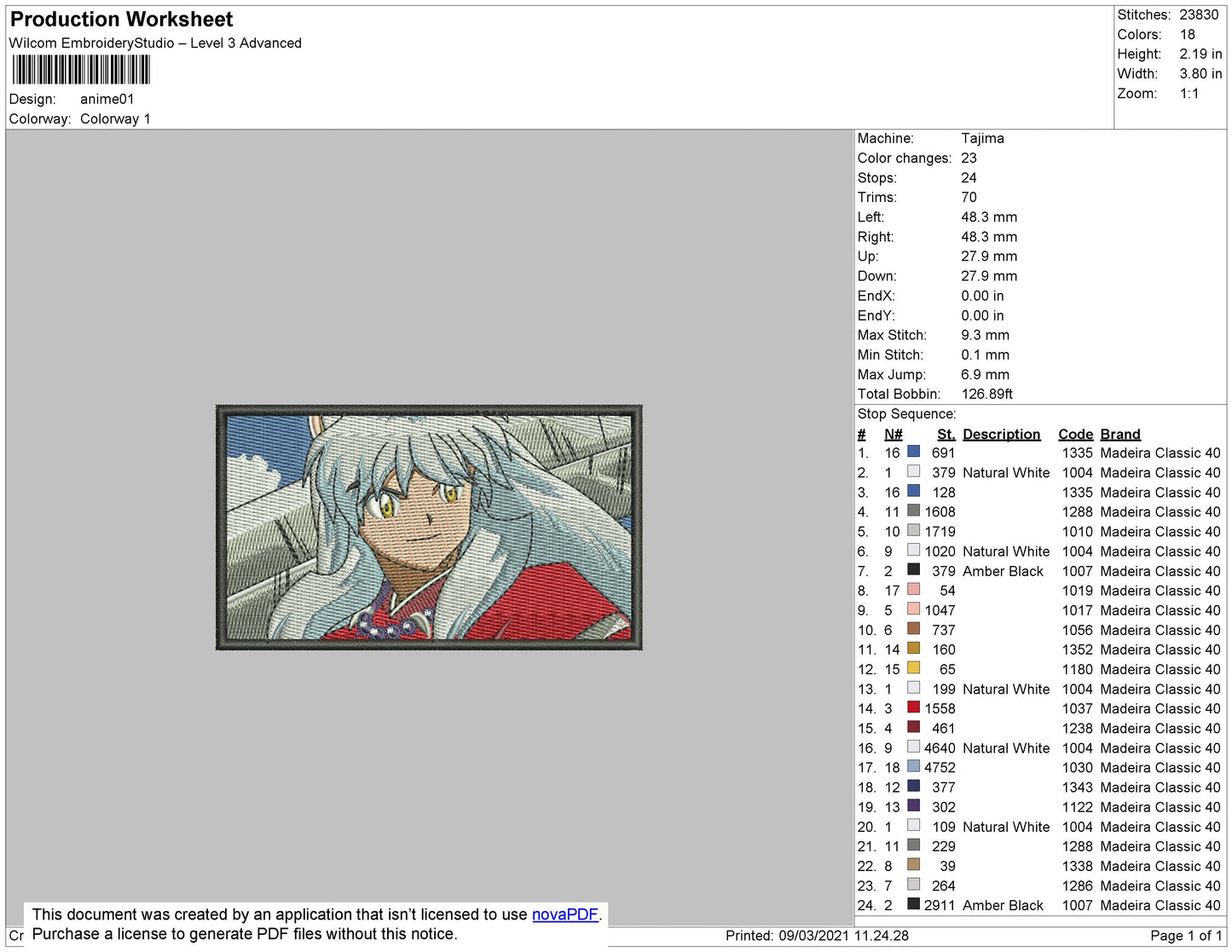 Inuyasha Rectangle Embroidery File 4 size