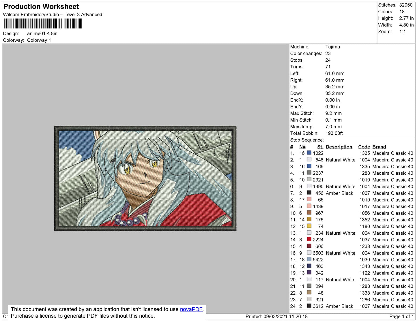 Inuyasha Rectangle Embroidery File 4 size