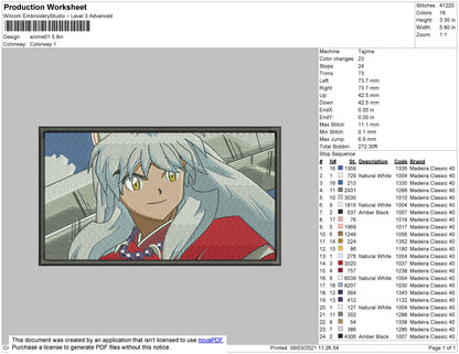 Inuyasha Rectangle Embroidery File 4 size