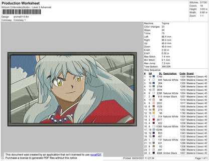 Inuyasha Rectangle Embroidery File 4 size
