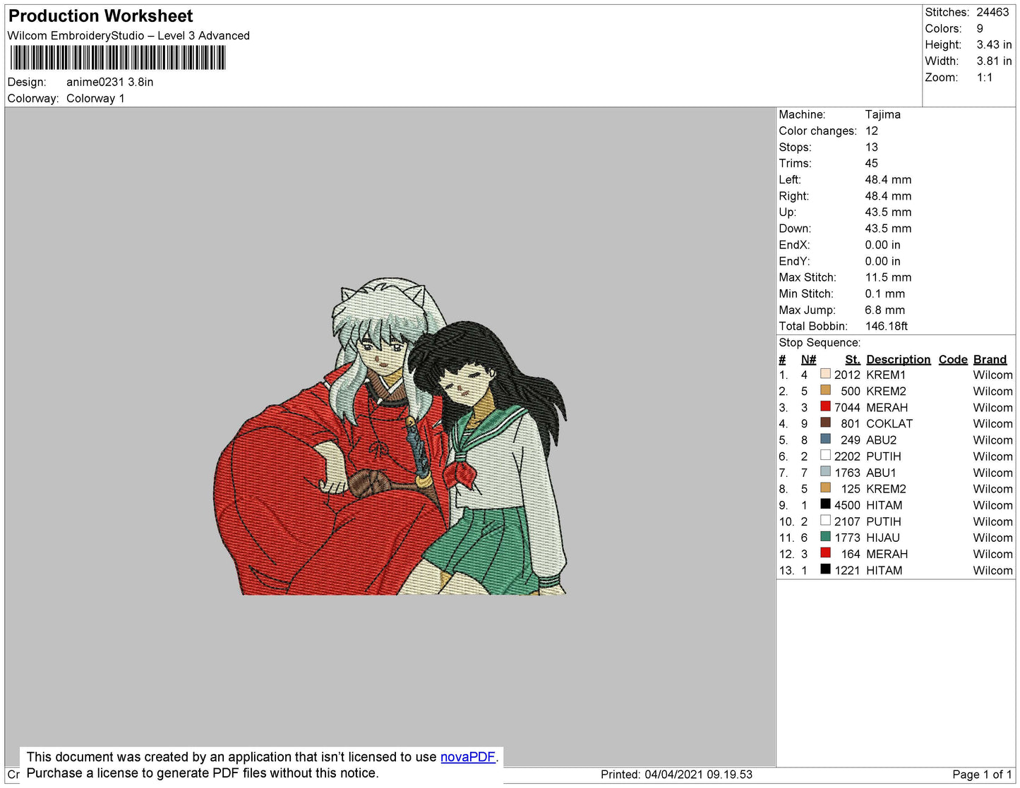 Inuyasha 02 Embroidery File 4 size