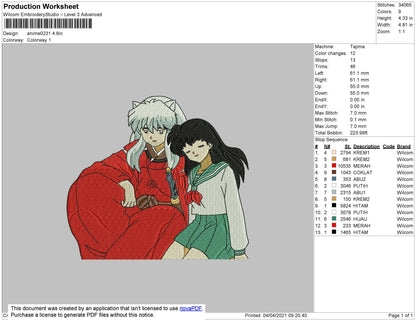 Inuyasha 02 Embroidery File 4 size