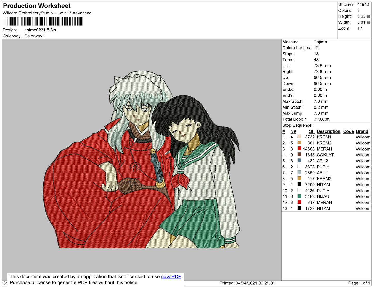 Inuyasha 02 Embroidery File 4 size