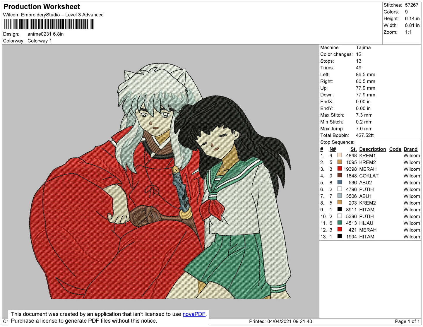 Inuyasha 02 Embroidery File 4 size