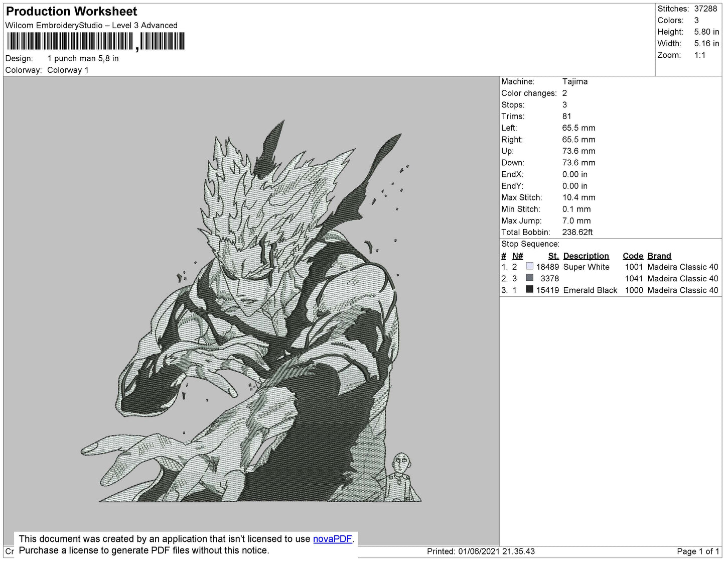 1 Punch Man Embroidery File 4 size