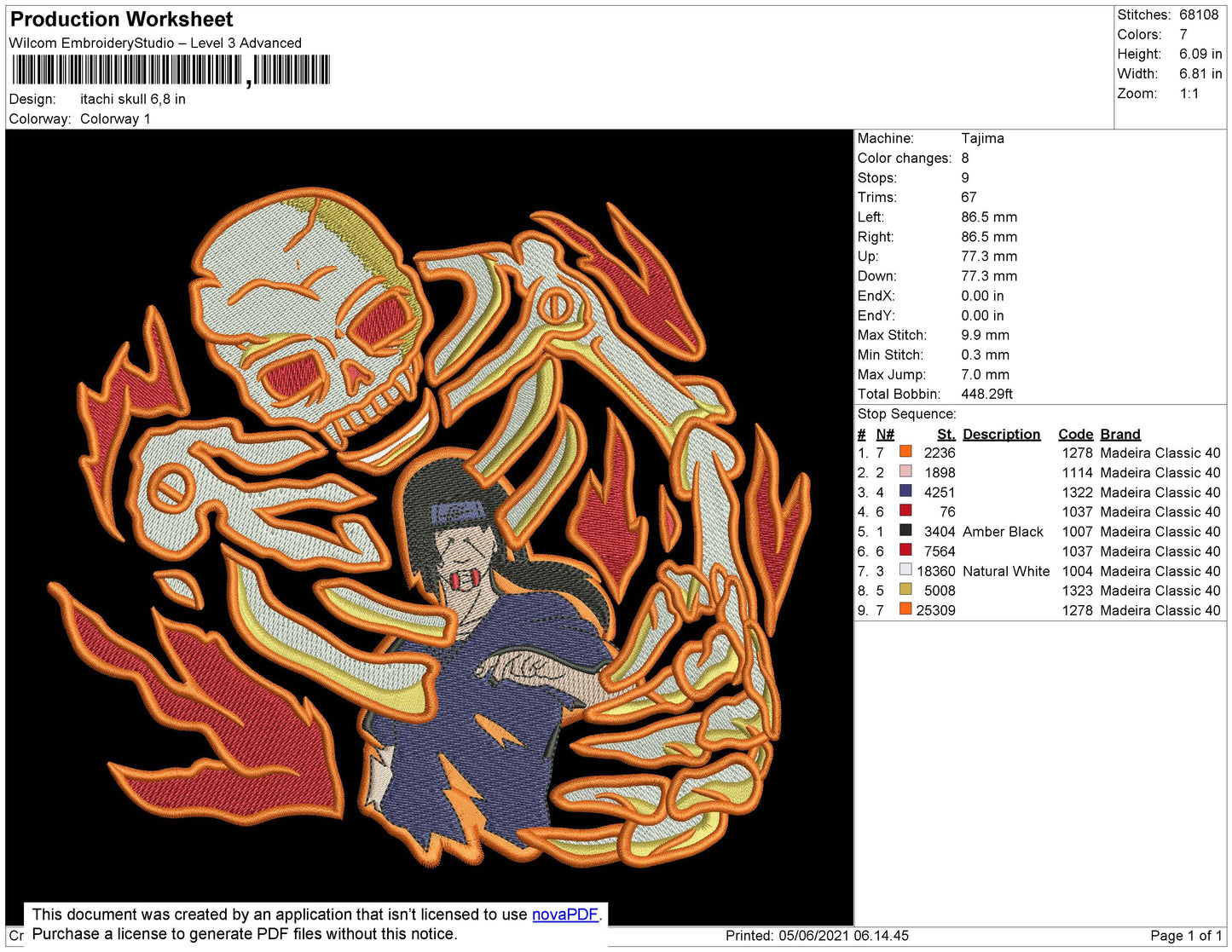 Itachi Skull Embroidery File 4 size