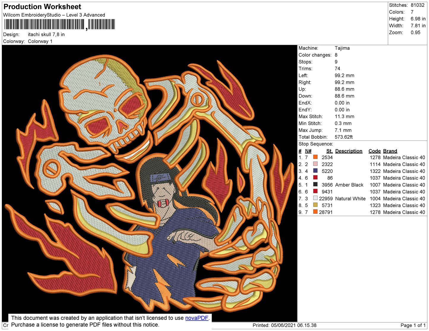 Itachi Skull Embroidery File 4 size