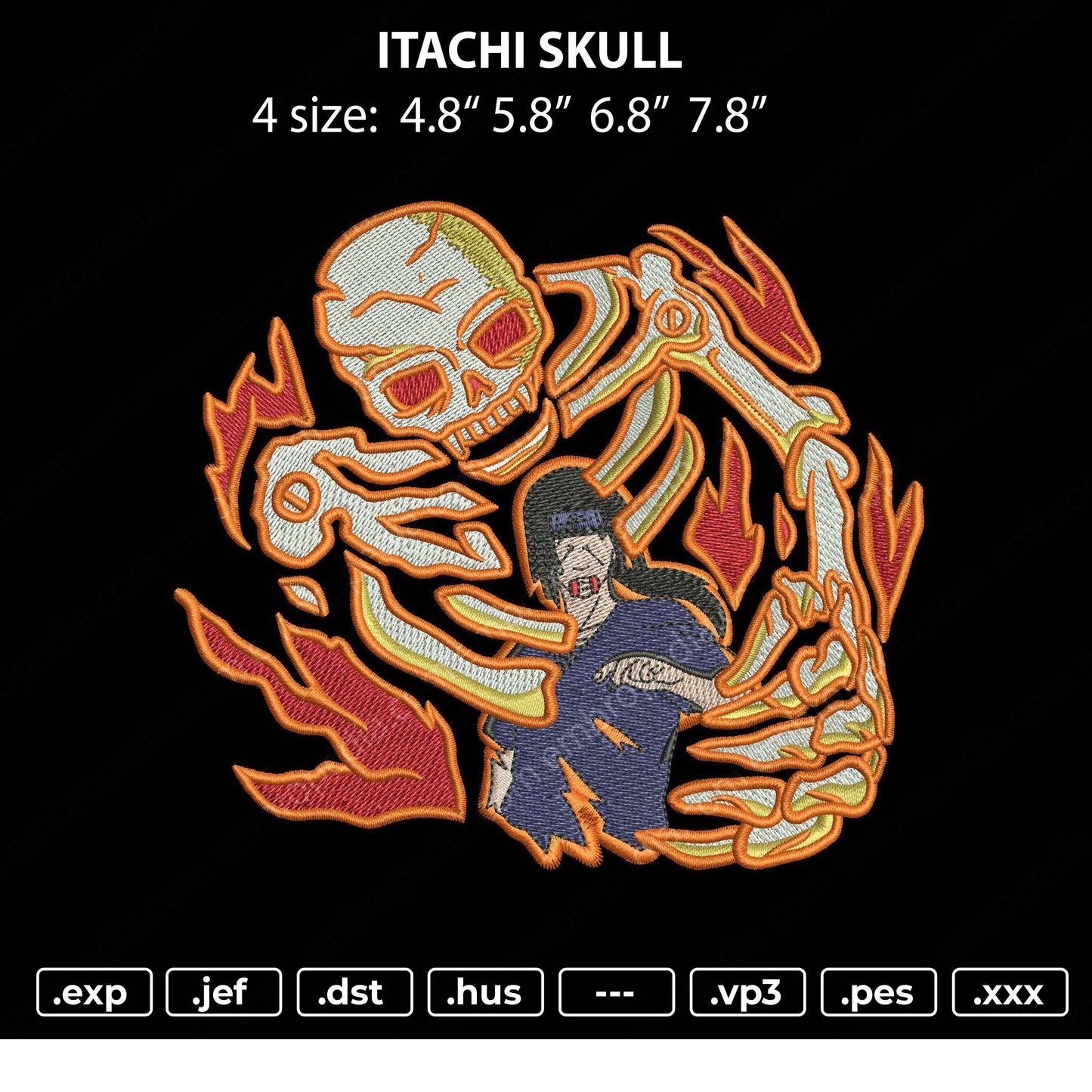Itachi Skull Embroidery File 4 size