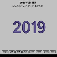 2019number Embroidery File 6 sizes