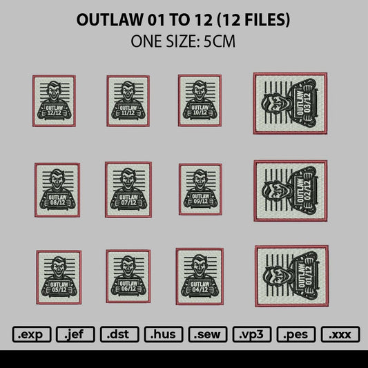Outlaw01to12 Embroidery 12 Files