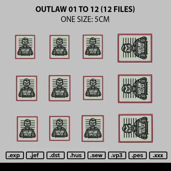 Outlaw01to12 Embroidery 12 Files